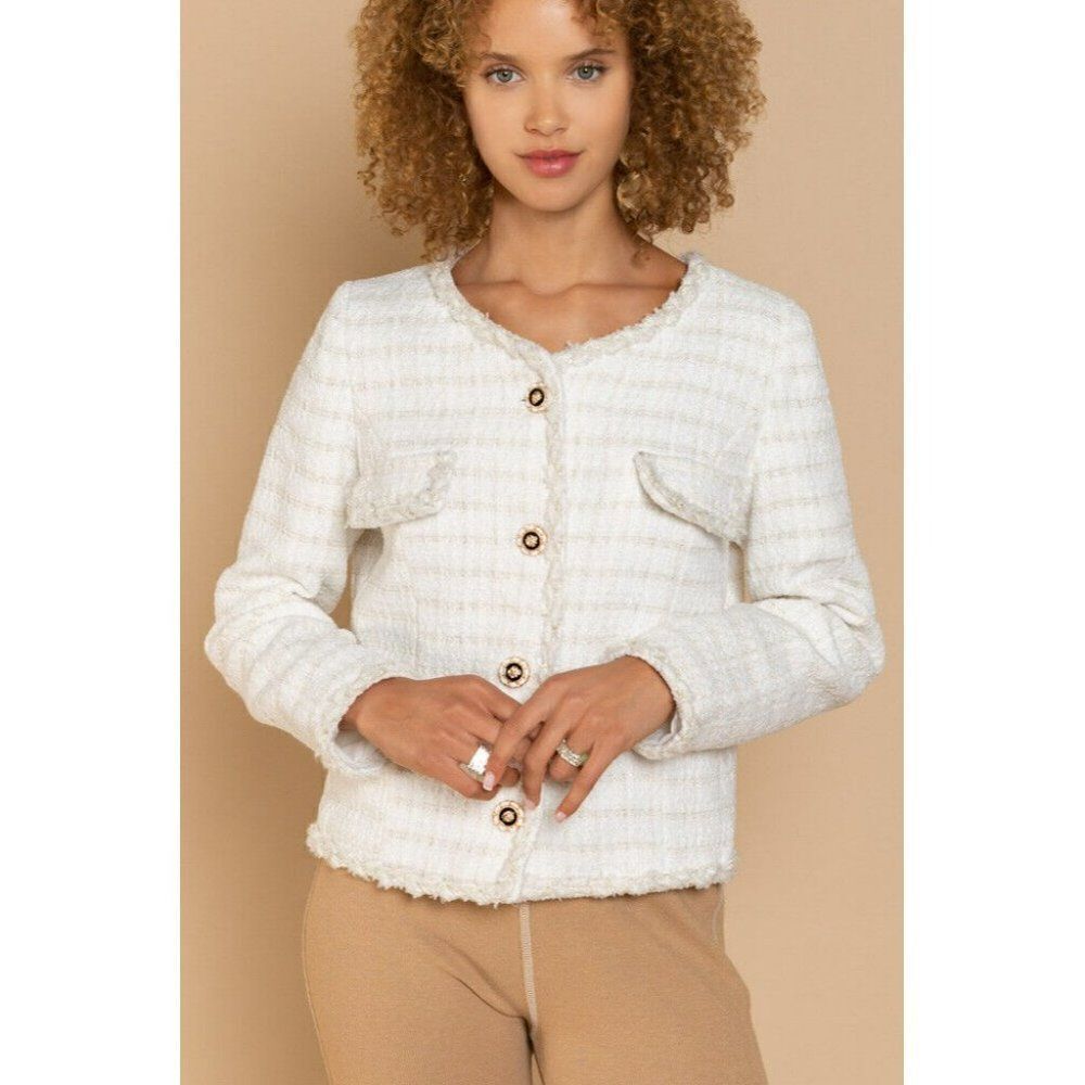 POL CLOTHING Luxe Women's Sweater Cardigan White Cream Button Up New FWJ190 - Picture 6 of 9